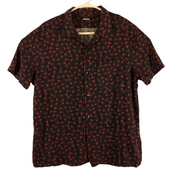 Express hawaiian shirt mens L Large blue rayon all over floral short sleeve - Picture 1 of 11